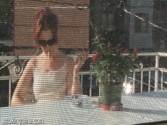 Find-Best-Panties.com presents: Cute chick smokes on the porch as he films it