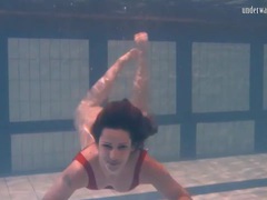 Find-Best-Panties.com presents: Swimming brunette in one piece swimsuit