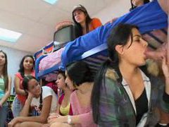 Find-Best-Panties.com presents: Male stripper blown by girls in dorm room
