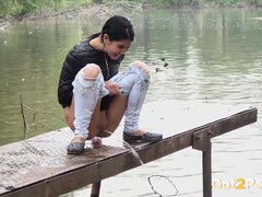 Find-Best-Panties.com presents: Public pissing girl in jeans goes in two places