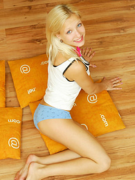 Find-Best-Panties.com presents: Amazing blonde nude teen decided to place herself at the attic of her wooden house on four orange pillows for her dirty intention.