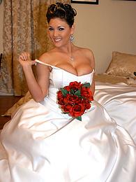Find-Best-Panties.com presents: Horny bride Claire Dames enjoys licking her big tits and fingering her pussy