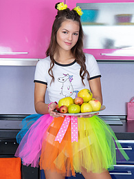 Find-Best-Panties.com presents: Mind blowing and breathtaking brunette beauty playing with fruits after she gets fully naked for the camera.