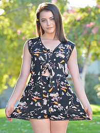 Find-Best-Panties.com presents: Svelte american dark-haired teen Kylie Quinn in shorts toys her twat outdoor