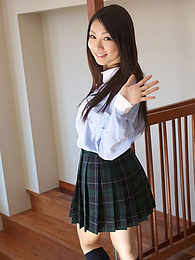 Find-Best-Panties.com presents: Asian schoolgirl Tomoyo Hoshino strips to stockings and poses outdoors