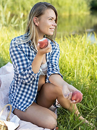 Find-Best-Panties.com presents: Skinny blonde Paulina gets naked on a blanket in a field of wheat