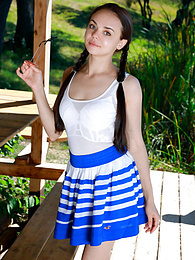 Find-Best-Panties.com presents: Fresh-Faced russian beauty Mia Grandy gets totally naked on a picnic table in a garden